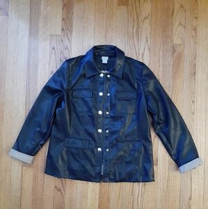 Chico's Faux Vegan Leather Black Blazer Sz 1 (8/10)